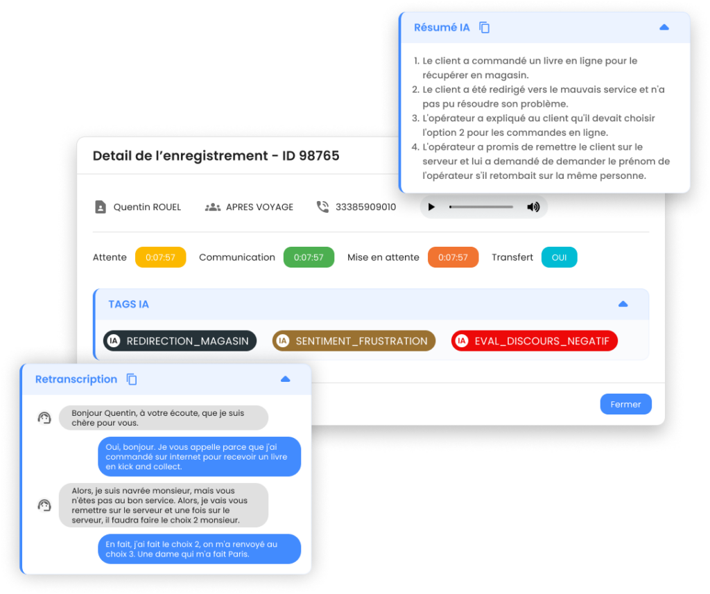 Voice Monitoring résumé, retranscription, tags