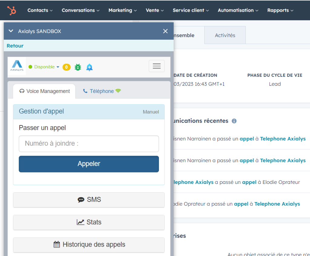 Hubspot fiche contact