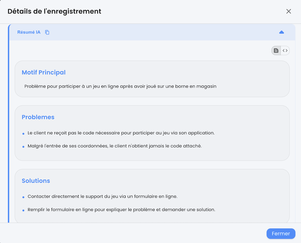 Résumés d'appel IA - Voice monitoring